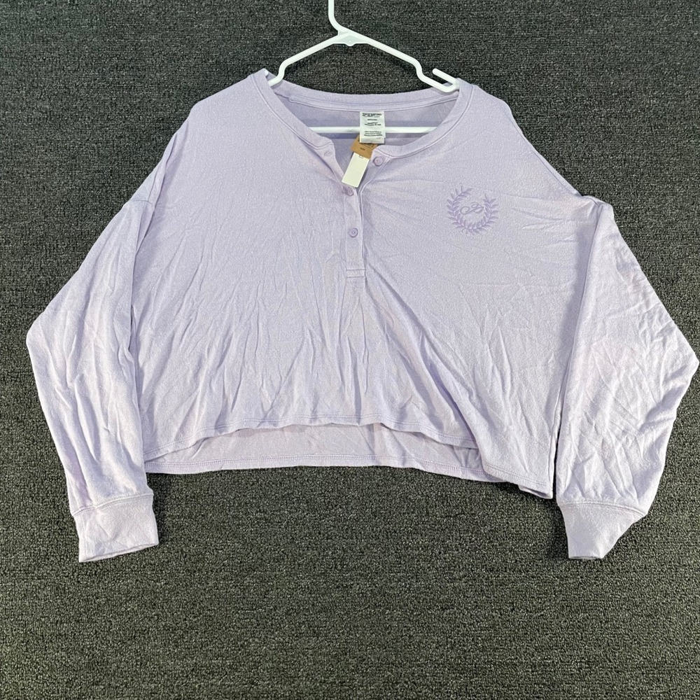 PINK Victoria's Secret Henley Sleep Top Women Medium Purple NEW Cropped Top